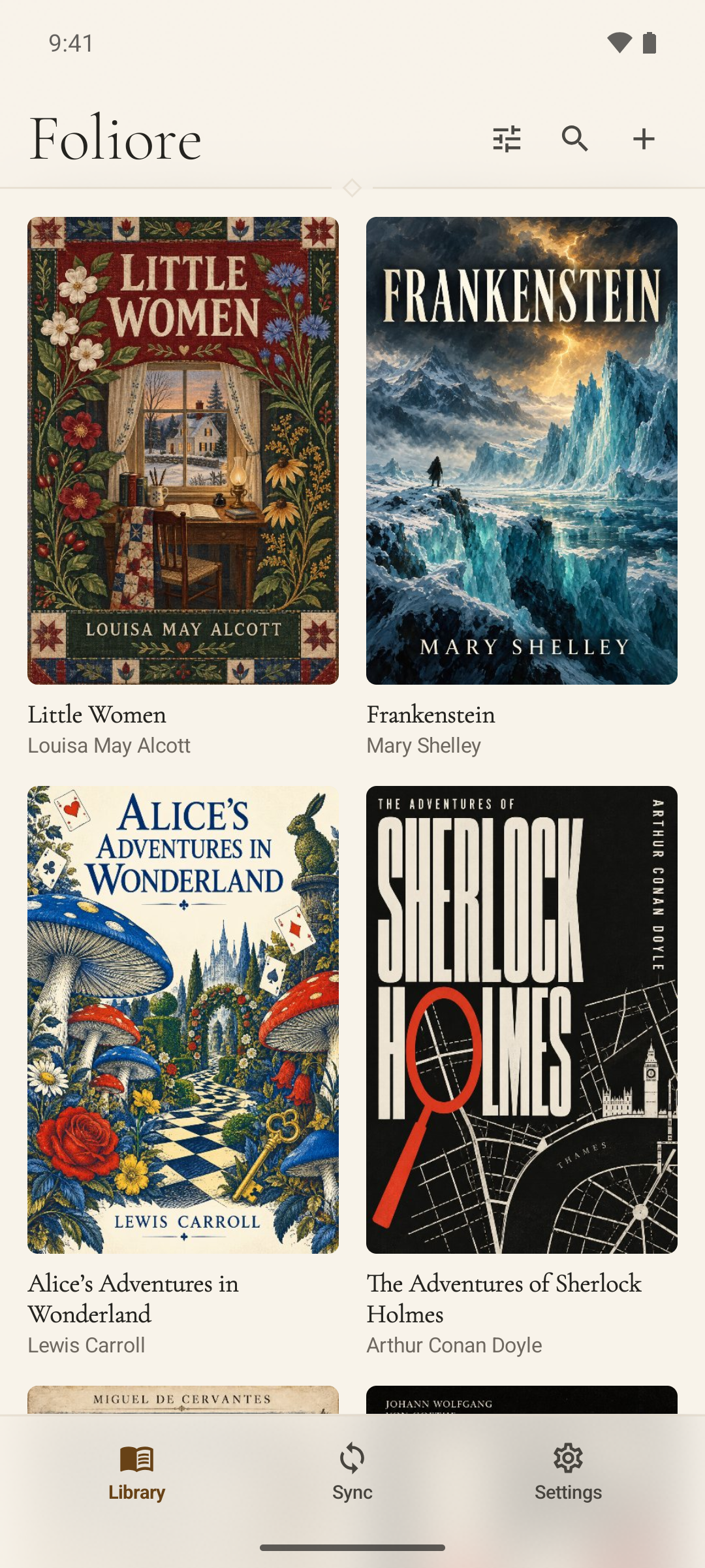 Foliore library in two columns, with covers in a variety of styles